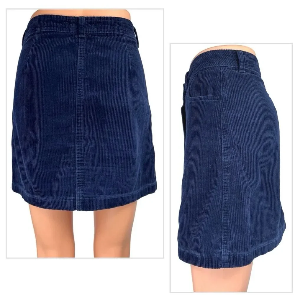 Miss Selfridge Corduroy Button-Front A-Line Skirt in Navy